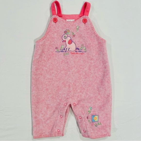 Vintage Carters John Lennon Coveralls Girls 3-6M Pink Elephant Overalls Fleece - Picture 1 of 4